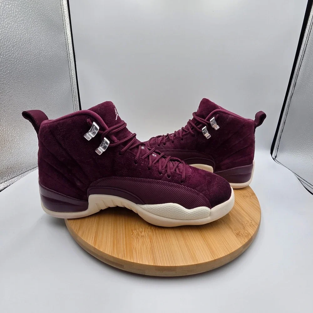 Jordan 12 Retro Bordeaux Burgundy Suede Sneakers 130690-617 Mens 8